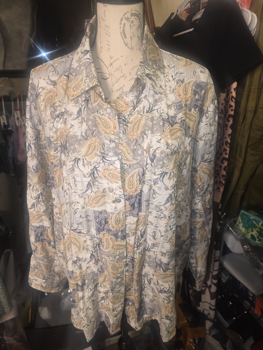 POL Paisley Print Shirt in Gray and Yellow